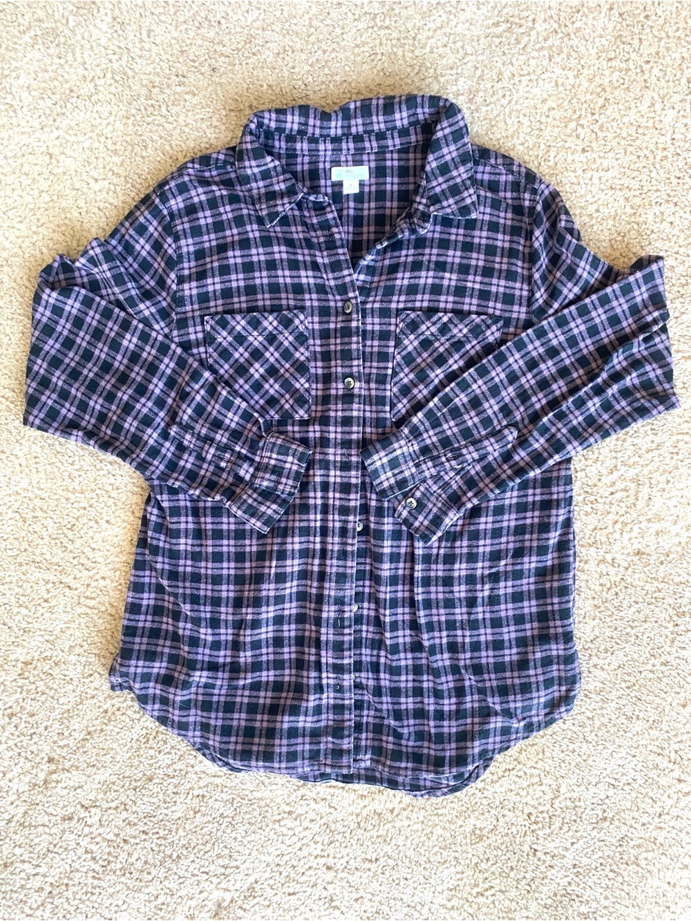 Cotton Purple Plaid Grungey Flannel